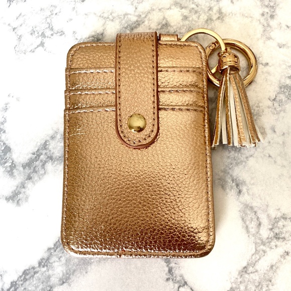 Faux Leather Credit Card Clutch Rose Gold NEW - Picture 1 of 6